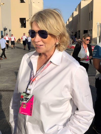 Martha Stewart attending the 2017 Abu Dhabi Grand Prix. Courtesy Yas Marina Circuit