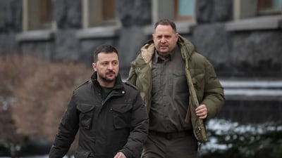 Ukraine's President Volodymyr Zelenskyy and Head of the Presidential Office Andriy Yermak, who has resigned. Reuters