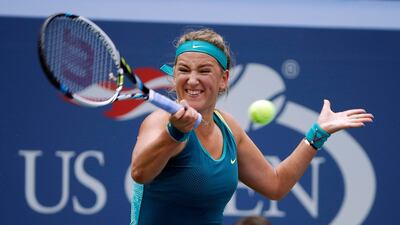 In this September 3, 2015, file photo, Victoria Azarenka, of Belarus, returns a shot to Yanina Wickmayer of Belgium, during the second round of the US Open in New York. Charles Krupa / AP Photo