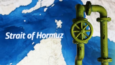 A map showing the Strait of Hormuz and a 3D printed oil pipeline are seen in this illustration made on March 23. Reuters