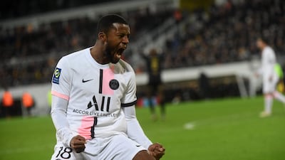 Paris Saint-Germain's Dutch midfielder Georginio Wijnaldum celebrates. AFP