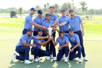 Captain Francesco Molinari with his Continental Europe team after winning the Hero Cup - now renamed as the Team Cup - at Abu Dhabi Golf Club on January 15, 2023. Getty Images