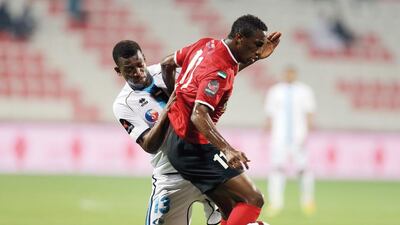 Ahmed Khalil, right, got things started with a 45th-minute goal for Al Ahli, who went on to win 4-1 against Baniyas. Ashraf Al Amra/ Al Ittihad