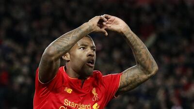 Liverpool's Georginio Wijnaldum celebrates scoring the only goal in a 1-0 defeat of Manchester City at Anfield on December 31, 2016. Carl Recine / Reuters