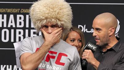 Khabib Nurmagomedov is interviewed.