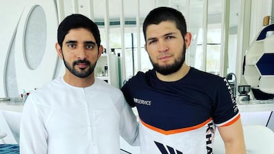Sheikh Hamdan bin Mohammed, the Crown Prince of Dubai, meets Khabib Nurmagomedov. Instagram/ khabib_nurmagomedov
