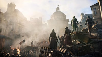 A scene from Assassin’s Creed: Unity, the latest in the series of action-adventure games, which will be out next month. Ubisoft / AP Photo