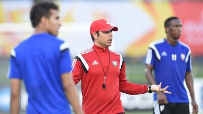 UAE head coach Mahdi Ali, centre, runs a training session during the 2015 Asian Cup in Australia. Courtesy UAE FA