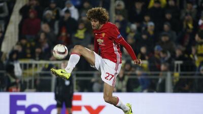Manchester United midfielder Marouane Fellaini in action against Russian side Rostov in the Europa League on Thursday, March 9, 2017. Grigory Dukor / Reuters