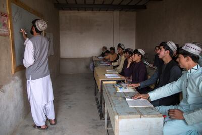 Male students at the school building Khalil constructed three years ago in Afghanistan's Kandahar province. Stefanie Glinski for The National