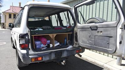 The four-wheel drive vehicle from which a British backpacker was rescued after she was sexually assaulted and held captive for weeks in the Australian Outback. (AAP Image/APN Western Star via AP)