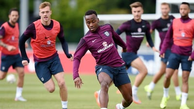 West Bromwich Albion striker Saido Berahino lunges at the ball during England U21 training on Tuesday. Carl Recine / Action Images / Reuters