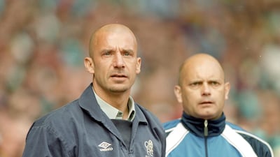 Ray Wilkins with Chelsea Manager Gianluca Vialli during the AXA FA Cup Final at Wembley Stadium in London, England. Chelsea won 1 - 0. Shaun Botterill / Getty Images