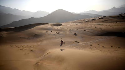 British biker Sam Sunderland during the Stage 12 of the Dakar Rally between Yanbu and Jeddah in Saudi Arabia, on Friday, January 15. AFP