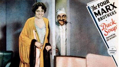 Margaret Dumont and Groucho Marx in 1933's Duck Soup. Courtesy Everett Collection/ Rex