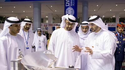 Sheikh Mohammed visits the Yahsat display while touring the Dubai Airshow on the opening day. Ryan Carter / Crown Prince Court — Abu Dhabi