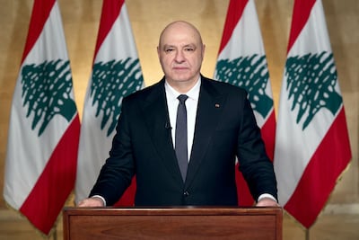 Lebanon's President Joseph Aoun delivering a televised address to the Lebanese people. AFP