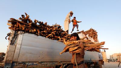 Yemeni vendors display firewood for sale amid a cooking gas shortage, at a firewood market in Sana'a, Yemen. EPA