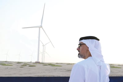 Sheikh Khaled bin Mohamed, Crown Prince of Abu Dhabi and Chairman of Abu Dhabi Executive Council, launches the wind power project on Sir Bani Yas Island. Photo: Abu Dhabi Government Media Office
