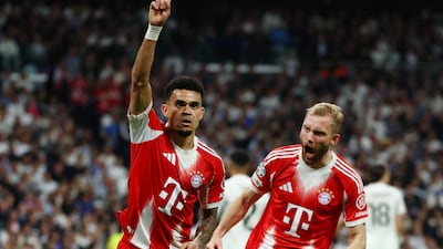 Luis Diaz celebrates scoring Bayern Munich's first goal. Reuters
