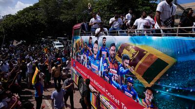 Sri Lanka's Asia Cup winners are greeted by fans in Colombo. AP