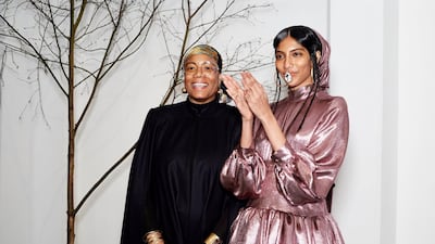 Deborah Latouche, left, presented her debut modestwear collection at London Fashion Week 2020. Photo: Asia Werbel
