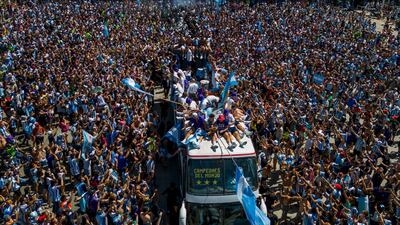 Argentina's players during the parade. AFP