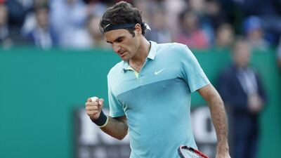 Roger Federer reacts during his win over Pablo Cuevas in the ATP Istanbul final on Sunday. Tolga Bozoglu / EPA / May 3, 2015