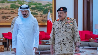 Sheikh Hamdan bin Mohammed, Crown Prince of Dubai, Deputy Prime Minister and Minister of Defence, with Bahrain's King Hamad in Manama. Photo: Wam