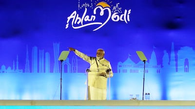 Mr Modi addresses the crowd at the event