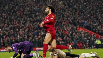 Mohamed Salah celebrates after scoring. AP Photo