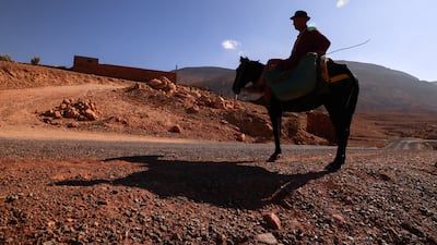 A man sits on his donkey waiting for donations in Ighil Ntalghoumt after the quake. Reuters