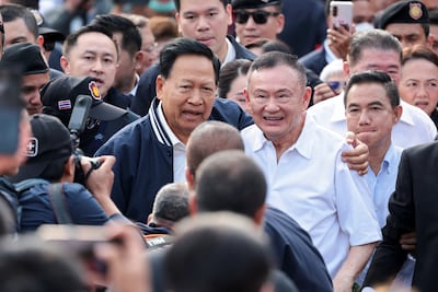 Thaksin Shinawatra is greeted by a large crowd after serving eight months of his one-year sentence. Reuters