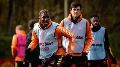 Paul Pogba and Harry Maguire prepare for the Europa League match. Getty