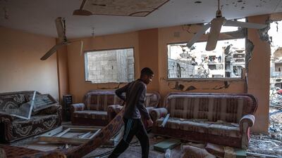 A badly damaged Palestinian home in Beit Hanoun, northern Gaza, on May 22, 2021. Getty