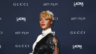 Janelle Monae, wearing black and white sequinned Gucci, attends the LACMA Art + Film Gala on November 5, 2022. EPA