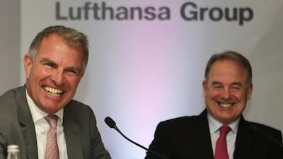 Carsten Spohr, left, the chief executive of Lufthansa, and Etihad's chief executive James Hogan said that aviation deals make globalization possible for other industries. Kamran Jebreili / AP Photo