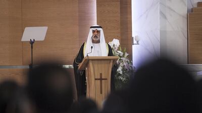 Sheikh Nahyan bin Mubarak Al Nahyan, Minister for Youth, Culture and Community Development, adresses devotees at St Andrew’s Church in Abu Dhabi. Mona Al Marzooqi/ The National