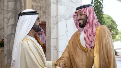 Sheikh Mohammed bin Rashid, UAE Vice President and Ruler of Dubai, receives Saudi Crown Prince Mohammed bin Salman at Zabeel Palace. Wam