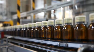 A view of the packaging area at Gulf Pharmaceutical Industries, also known as Julphar, in Ras Al Khaimah. The company's first-quarter revenue has more than doubled. Photo: Pawan Singh / The National