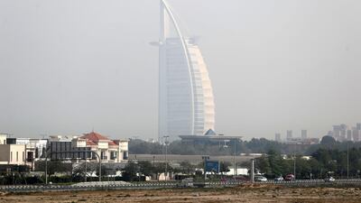 The Burj Al Arab on a hazy day in Dubai on Thursday, April 2, 2020. Dubai. Chris Whiteoak / The National