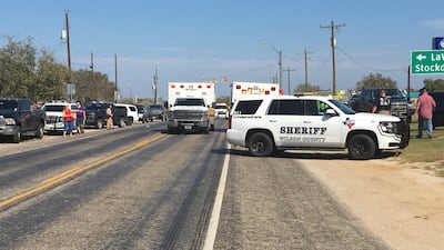 Police cars are seen in Sutherland Springs, Texas, U.S., November 5, 2017, in this picture obtained via social media. MAX MASSEY/ KSAT 12/via REUTERS THIS IMAGE HAS BEEN SUPPLIED BY A THIRD PARTY. MANDATORY CREDIT.NO RESALES. NO ARCHIVES