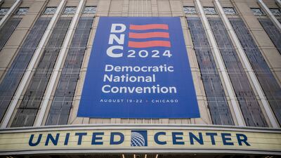 Sign outside the United Centre for the Democratic National Convention in Chicago, Illinois. Bloomberg