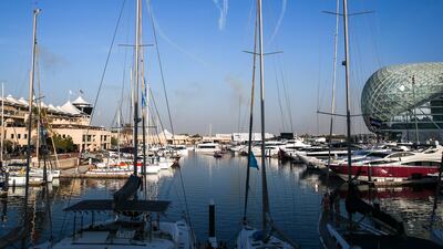Al Fursan aerobatics demonstration team of the United Arab Emirates Air Force at the Yas Marina Abu Dhabi Grand Prix. Victor Besa / The National