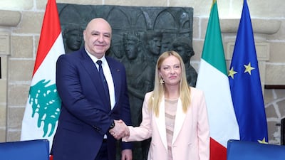 Lebanese President Joseph Aoun, left, meets Italian Prime Minister Giorgia Meloni in Rome. Photo: Lebanese Presidency