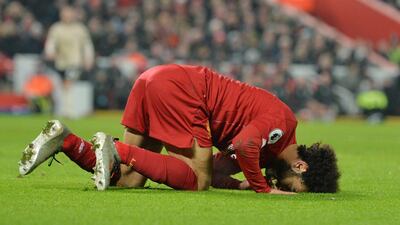 Liverpool's Mohamed Salah reacts during the match. EPA
