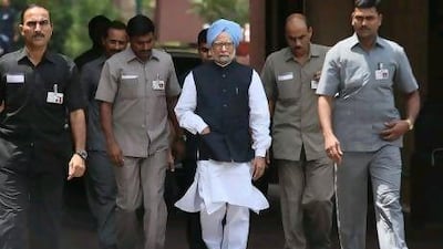 Indian Prime Minister Manmohan Singh after being shouted down by opposition politicians in parliament in New Delhi. He described as “baseless” accusations his government lost the country billions over the sale of coalfields without competitive bidding.