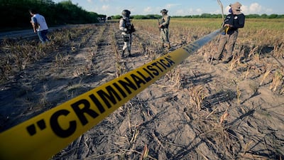 Matamoros has been racked by cartel violence in recent years. Here, Mexican law enforcement agents guard the entrance to an area where human remains are often found. AFP