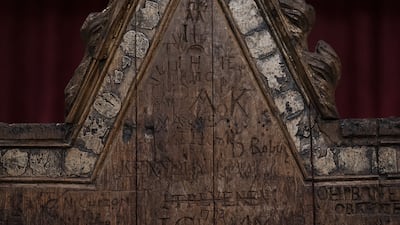 Much of the graffiti on the inside of the chair’s back rest was carved by Westminster schoolboys and visitors to Westminster Abbey during the 18th and 19th centuries