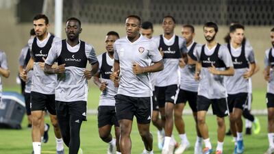 The UAE squad training at Al Wasl Sports Club, Dubai, before their upcoming World Cup qualifier against Indonesia . Chris Whiteoak / The National